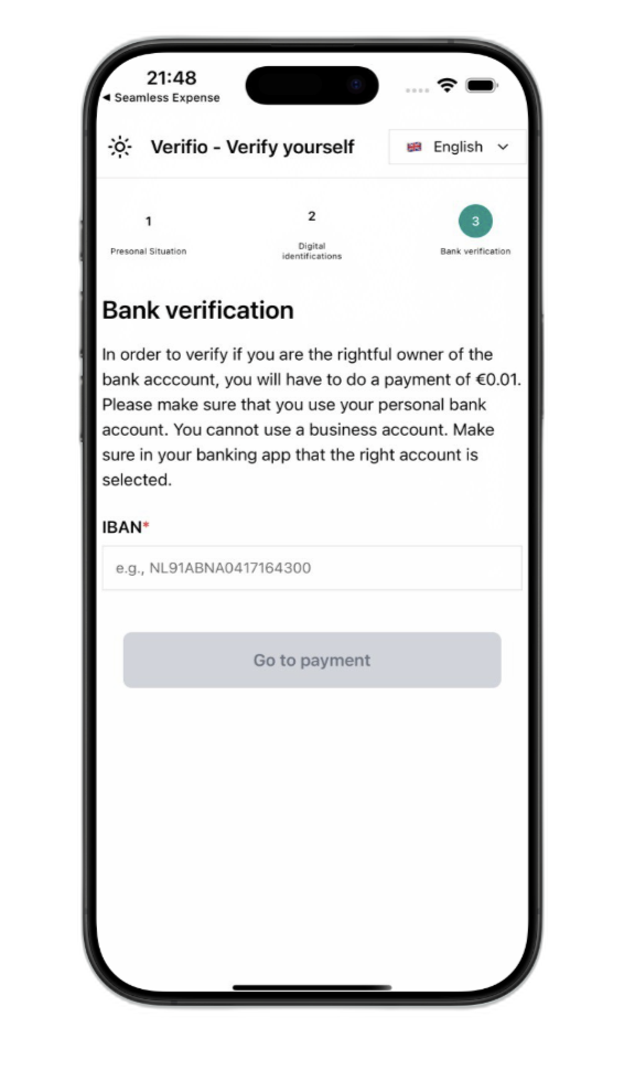 Bank verification screen