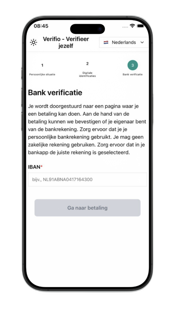 Bankverificatie scherm