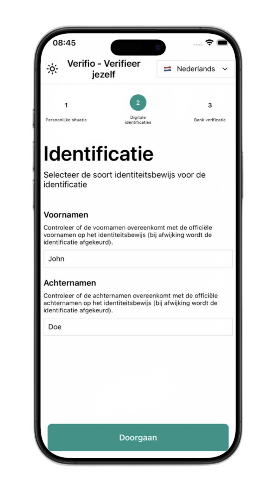 Identificatie scherm